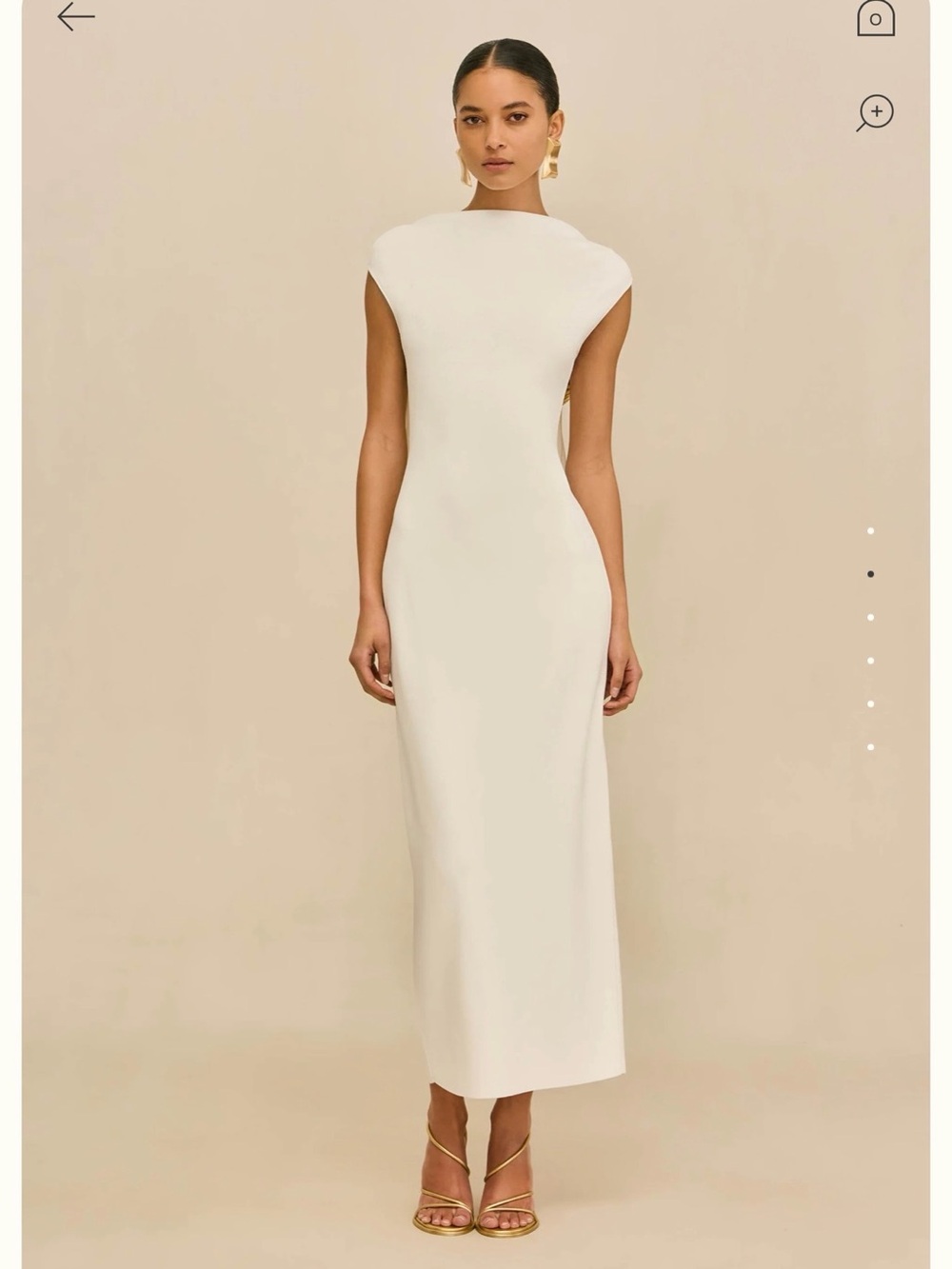 Cult Gaia Deirdra White Draped-Back Midi Dress with Gold Accents
